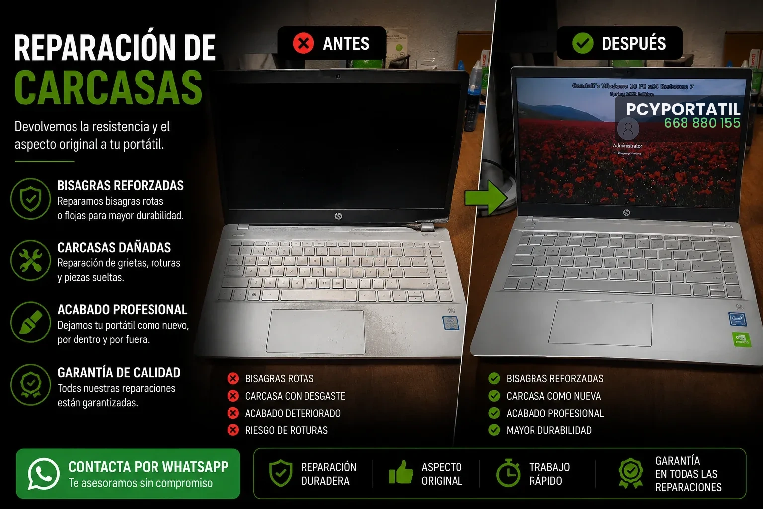 Reparación de bisagras y carcasas de portátil